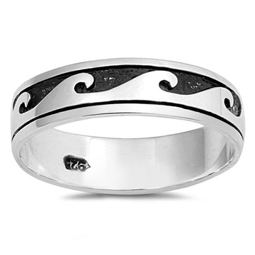 Wave Flame Simple Plain Band Ring 925 Sterling Silver
